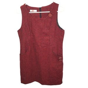 Red & Black Houndstooth Sleeveless Shift Dress with Button Details